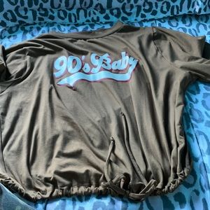 Brown Crop top shirt with 90s baby on it